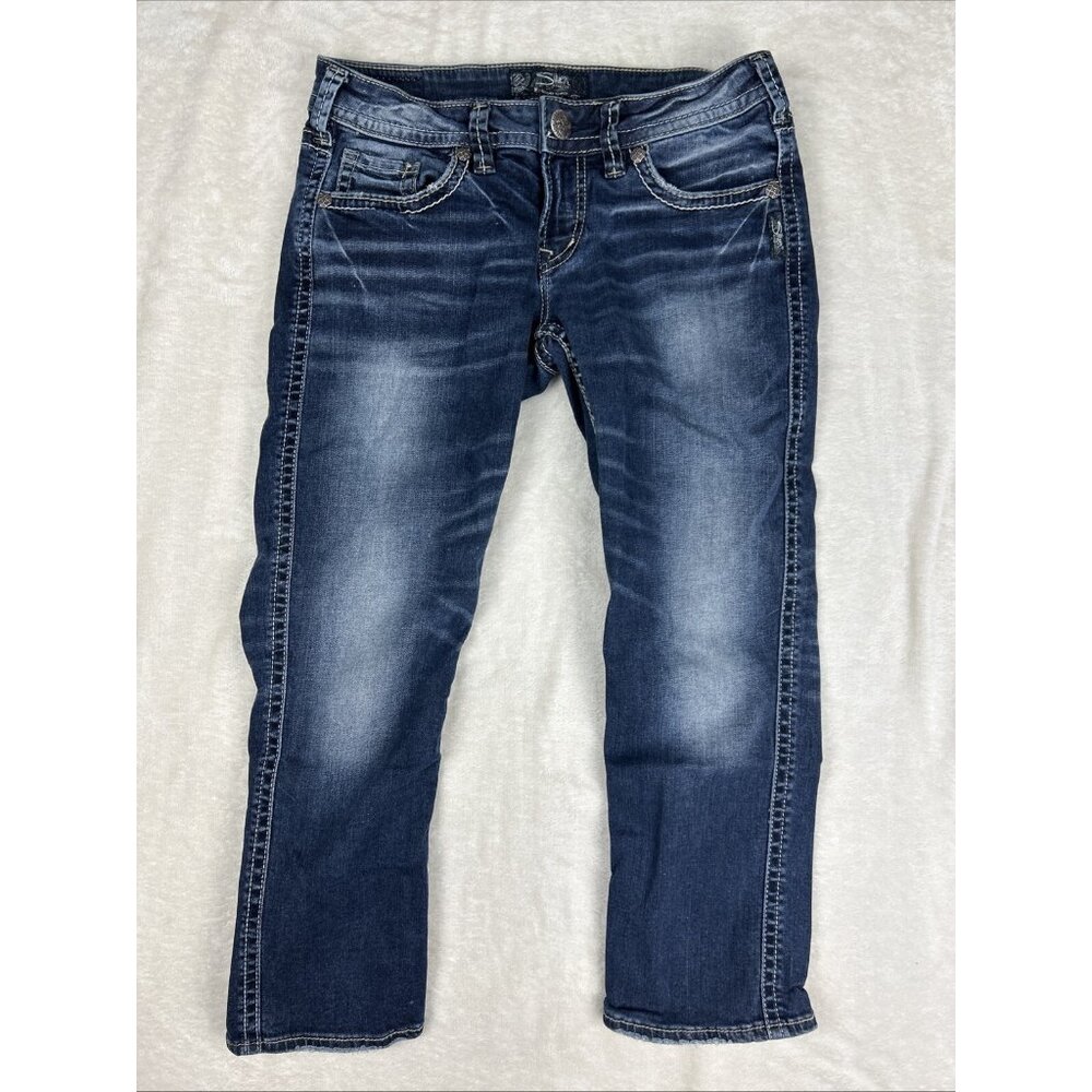 Silver Jeans Aiko Capri Womens Jeans Size 27 Blue Embroidered